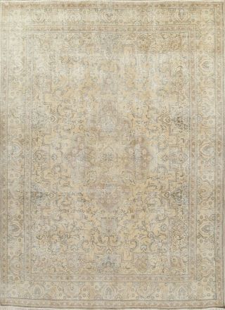 Geometric Antique Wool Area Rug Hand - Knotted Oriental Distressed Carpet 10 X 13