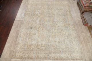 Geometric Antique Wool Area Rug Hand - Knotted Oriental Distressed Carpet 10 x 13 2