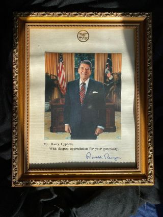 White House President Ronald Reagan Autographed Signed Picture Photo With Frame