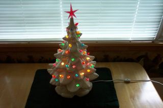 Vintage White Ceramic 19 " Christmas Tree With Multi - Colored Lights - - Made In Usa