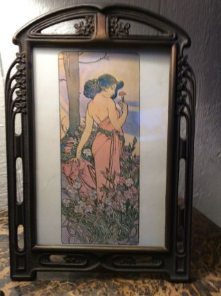 Vintage Art Nouveau Solid Brass Frame W/mucha Print 8 X 12