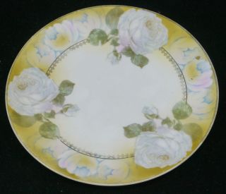 Antique Royal Rudolstadt Prussia Plate W White Roses,  Hand Painted