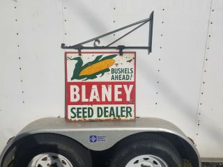 1950s Vintage 2 Sided Blaney Seed Corn Dealer Sign Farm Feed Old Barn