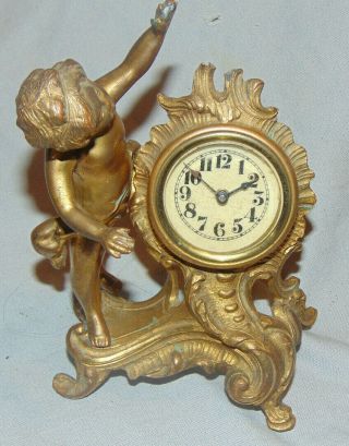 Antique Art Nouveau Putti Cherub Mantel Clock Unknown Maker Estate Fresh P/r