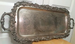 Antique Vintage Sheffield Silver Plate Ornate Carved Shell Design Tray Platter