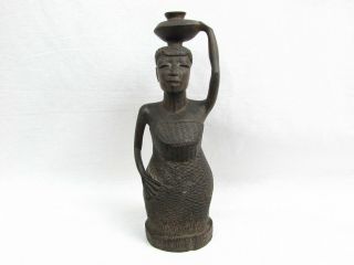 Hand Carved Wooden Statue Idol Woman Jug Figure Tanzania Tribal Art 6 - 1/2 " Tall