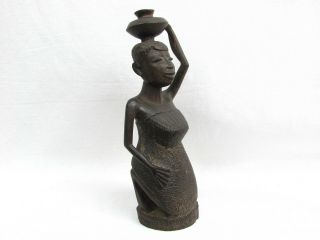 Hand Carved wooden Statue Idol Woman Jug Figure Tanzania Tribal Art 6 - 1/2 