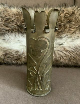 Trench Art Artillery Shell Case Vase Wwi Beautifully Crafted French 10 " Tall