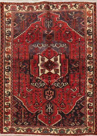 Geometric Tribal RED Bakhtiari Area Rug Hand - Knotted Oriental Wool Carpet 5 ' x7 ' 2