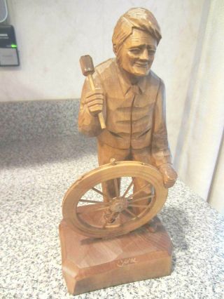 Wooden Canadian Hand Carved Sculpture Caron Canada Carpenter W Hammer