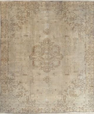 Distressed Old Muted Oriental Area Rug Wool Hand - Knotted Wool Carpet 9 X 12