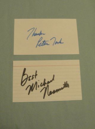The Monkees Signed - Michael Nesmith Signed & Peter Tork Signed Card Autographs