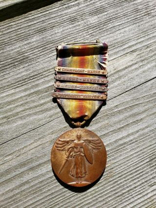 Wwi Us Victory Medal With 4 Bars