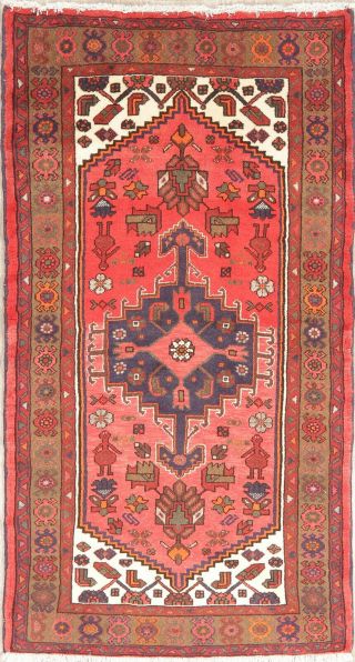 Pink Geometric Tribal Hamadan Vintage Oriental Hand Made Wool Rug 3x6