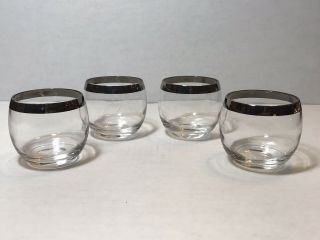 Vintage Mid Century Dorothy Style Silver Band Fade Roly Poly Bar Glasses Set 4