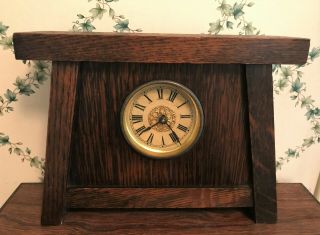 Antique Arts & Crafts Mission Craftsman Oak Mantel Clock Monitor Clock Ny