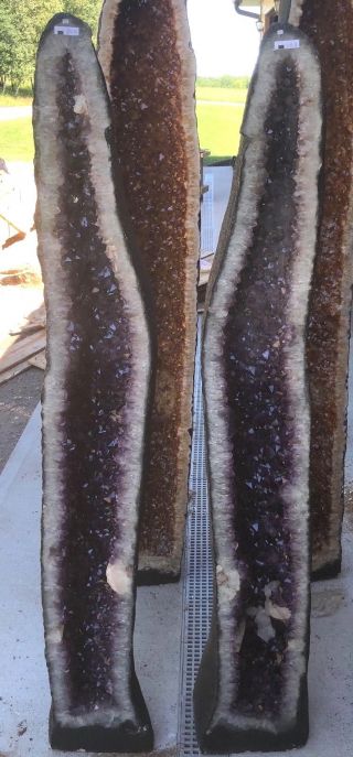 High Gd.  5.  6 Ft; 420 Lb Brazilian Amethyst Crystal Cathedral Cluster Geode Pair