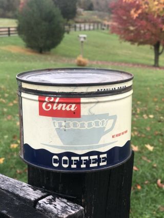 Rare.  Vintage Elna 1 Lb Coffee Tin Can Elna Foods Chicago Il.  Can,  Store.  Old Can