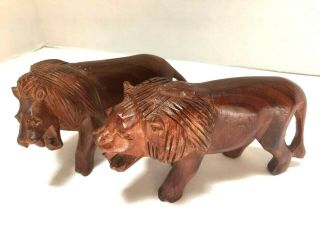 Two Vintage Unique Hand - Carved Wooden Lion Wood Details 7 In By 4 In