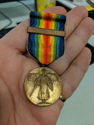 Ww1 Us Navy Victory Medal With Atlantic Fleet Bar Wrap Broach Look