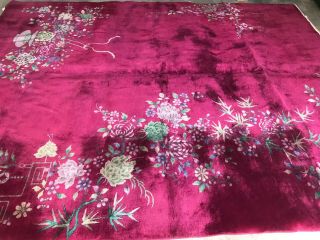 Auth: Antique Art Deco Chinese Rug Nichols Red & Yellow Beauty 9x12 NR 3