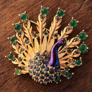 Vintage Boucher Gold Tone Peacock Brooch Pin Signed & Numbered