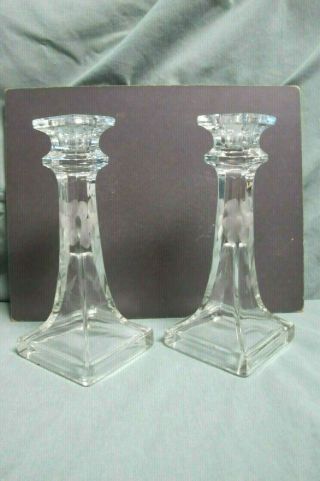 Vintage Crystal Glass Candlesticcks With Etching