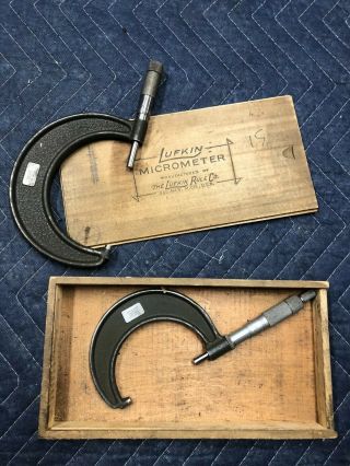 Vintage Lufkin Rule Co.  Micrometers No.  1914 No.  1943 2” - 3” 3” - 4” Usa