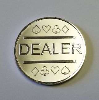Silver Plated Metal Dealer Button In Case For Poker Games Such As Texas Hold 