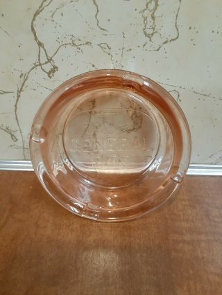 Vintage The General Tire Pink Depression Glass Ashtray Advertisement 3 1/2 "