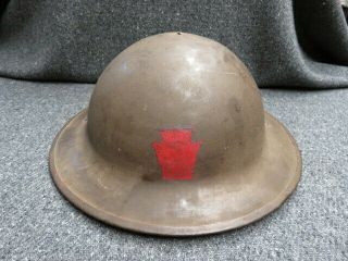 Wwi Us Model 1917 Helmet W/ Painted 28th Infantry Division Insignia