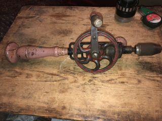 Vintage Millers Falls No.  980 2 Speed Hand Drill Egg Beater With Bit Storage
