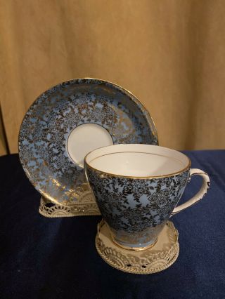 Vintage Royal Grafton Blue With Gold Accent Tea Cup And Saucer