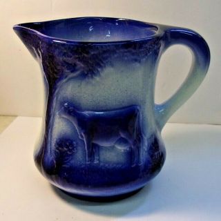Vintage Flow Blue Salt Glazed Ironstone Cow Milk Pitcher Marked 1830 6 5/8 "