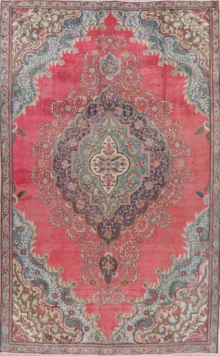 Vintage Geometric Pink/blue Hand - Knotted Area Rug Oriental Wool Carpet 7 