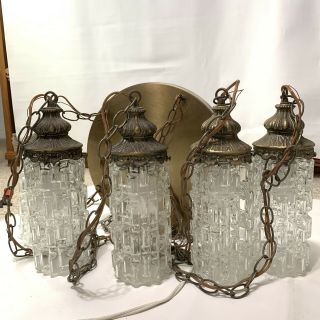 Vintage Swag Hanging Pendant Light Lamp Fixture Cracked Ice Globe 5 Tier