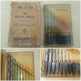Vintage Cleveland Twist Drill Co Bit Stock Drills Drill Bits No.  13 Set Orig Box