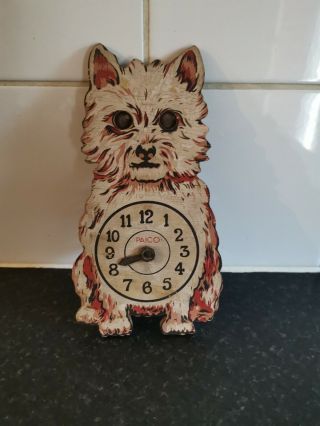 Vintage Wooden " Paico  Moving Eyes " Dog Clock Spares Repair Only