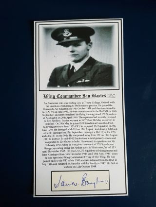 Wwii Raf Battle Of Britain Spitfire Fighter Pilot W/c Ian Bayles Dfc Signed