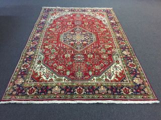 On Hand Knotted Persian Rug Geometric Red Carpet 6 