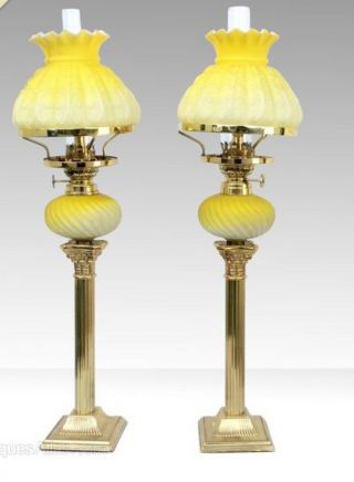 Very Rare Antique Peg Oil Lamps In 22”tall