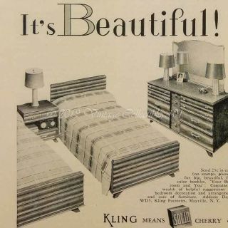 1953 Kling Cherry Modern Bedroom Furniture Mid Century Mod Home Design Print Ad
