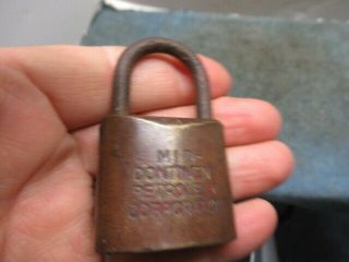 Old Brass Logo Padlock Lock Mid - Continent Petroleum Corp.  Gas,  Oil Company.  N/r