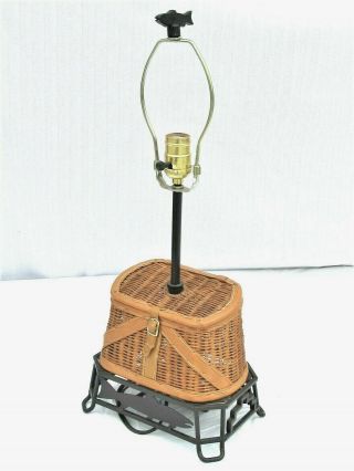 Vintage Wicker Fishing Creel Basket 22 " Accent Table Lamp Cabin Rustic Decor