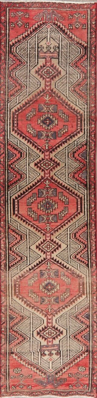 Old Runner Rug Hand - Knotted Wool Geometric Oriental Hallway Carpet 2 X 9