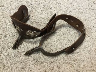 Vintage / Antique Mark Thomas Spurs With Brown Leather Straps Marked Mt Nthsra