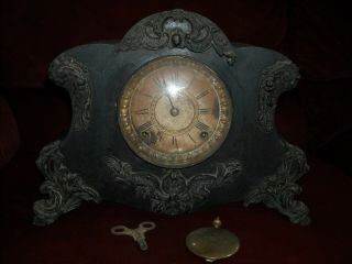 Antique 1882 Ansonia Ornate Mantle Clock York W/ Pedulum & Key