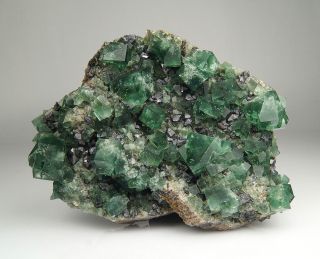 Green/blue Fluorite Twinned Crystals With Galena From Rogerley Mine - Uk