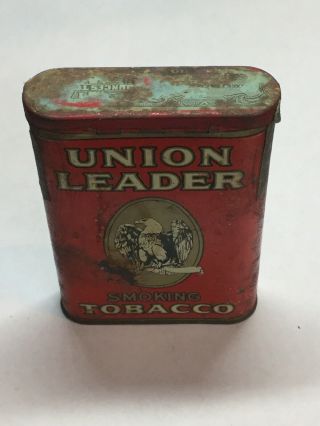 Vintage Union Leader Smoking Tobacco Tin Can 4.  5” Height 3