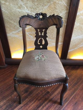 Antique French Carved Wood Needlepoint Louise Xvi Side Chair